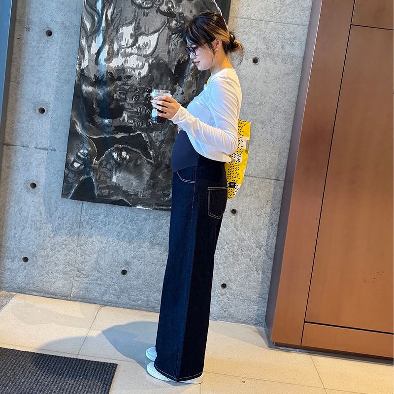 Maternity pants, jeans, autumn and winter outer wear, original color wide-leg pants, winter velvet thickened straight pants, new maternity wear