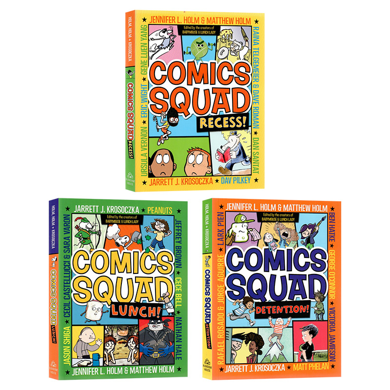 Comics Squad 1-3漫画选集3册套装英文原版绘本 Recess Lunch Detention全彩幽默爆笑漫画小说纽伯瑞奖作家Jen进口英语原版书籍-图0