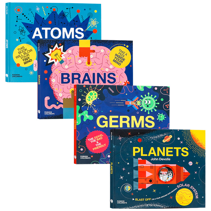小脑袋大科学儿童绘本4册 Brains大脑 英文原版 Germs病菌 Planets星球 Atoms原子 儿童科普知识启蒙图画书 全彩插画 John Devolle,淘宝优惠券,粉丝福利购,淘宝优惠卷