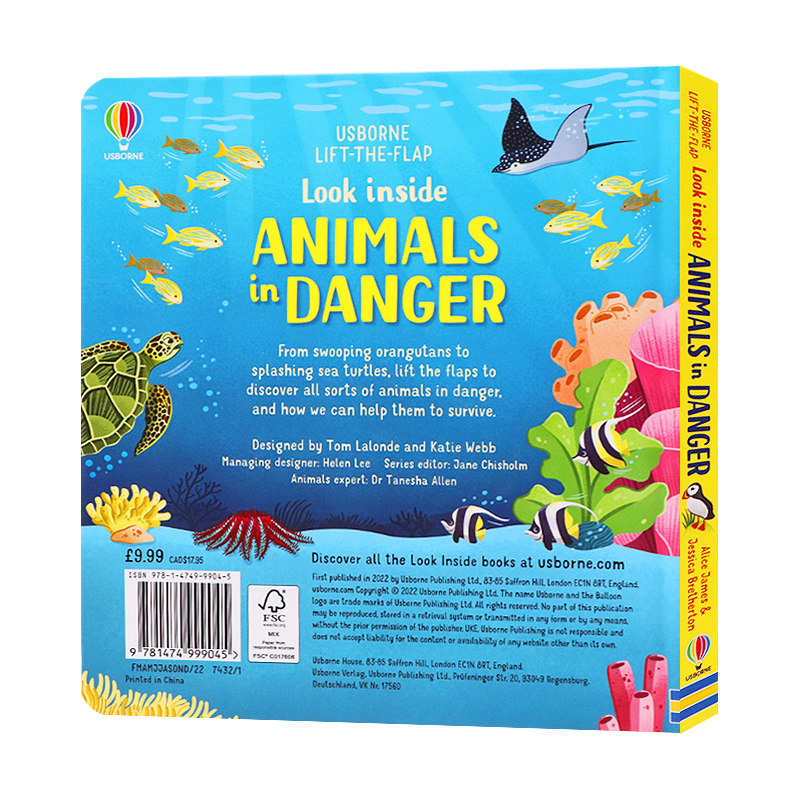 Usborne看里面揭秘系列 濒危动物 英文原版绘本 Look inside Animals in Danger 儿童启蒙英语纸板翻翻图画书 科普百科书 尤斯伯恩