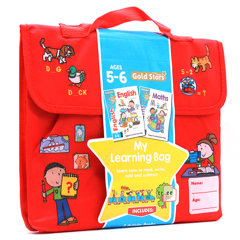 英文原版绘本Gold Stars My Learning Bag Ages 5-6操作书包练习册 含奖励贴学习海报maths englisg 幼小衔接儿童启蒙早教英语读物