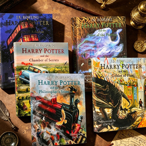 哈利波特英语原版 harry potter 1哈利波特彩绘插画版精装版1-2-3-4-5合售5册魔法石Philosopher's Stone密室阿兹卡班的囚徒火焰杯 - 图3