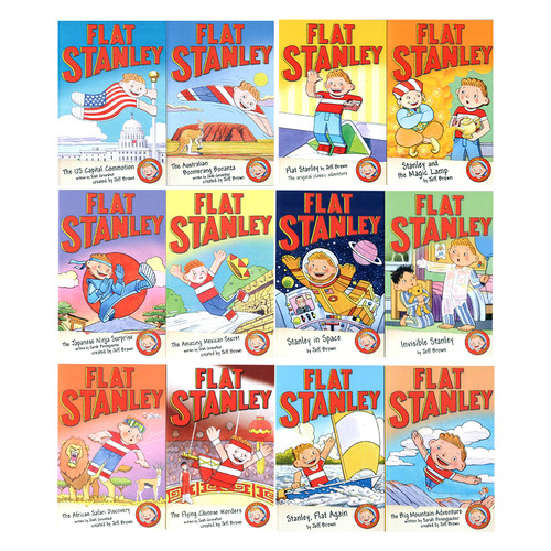 纸片人扁平的斯坦利12册盒装收藏版 The Flat Stanley Collection 英文原版小说  奇幻冒险章节书 Jeff Brown 插图故事书 性格养成 - 图0