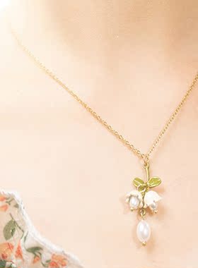 森系超仙白色铃兰女珍珠锁骨链
