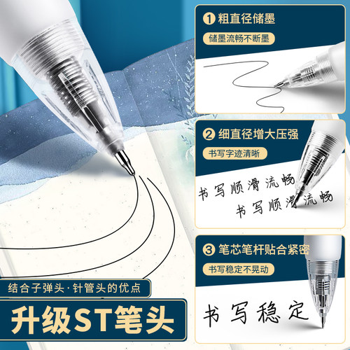 晨光K35按动中性笔st笔透明刷题笔速干顺滑高颜值笔芯黑色水笔小学生专用初中生碳素签字按压式圆珠笔大容量 - 图3