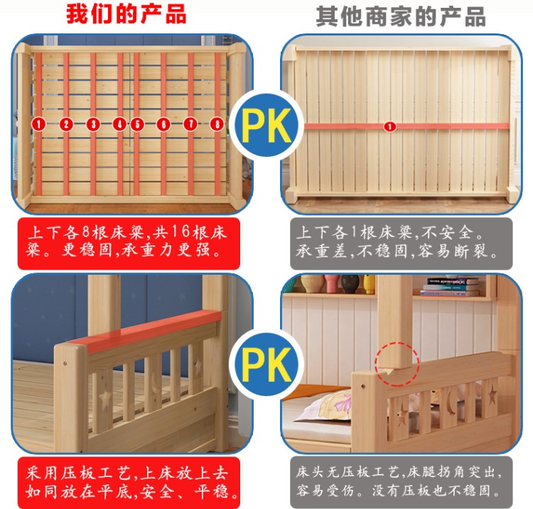 新款单人床架儿童床高低床1.21.9两层上下床爬梯实木子母床梯柜双