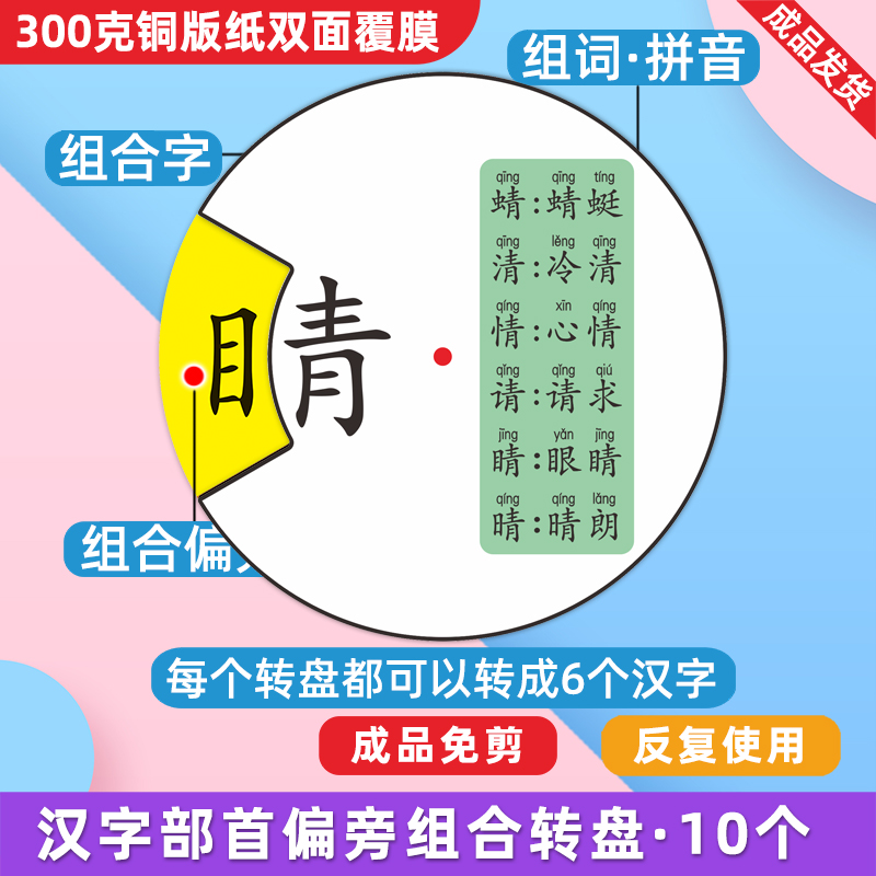 换部首识字转盘教师手工教具常用字辨别中文偏旁幼儿童汉字安静书-图1