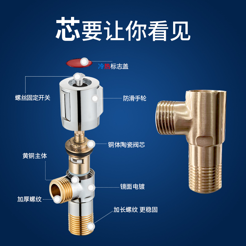 JMWRR全铜角阀加厚冷热水加长三角阀通用不锈钢马桶水阀热水器4分