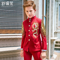 Childrens gown suit Chinese windy collar embroidered dragon flower boy suit to host walking show piano performance Out of service