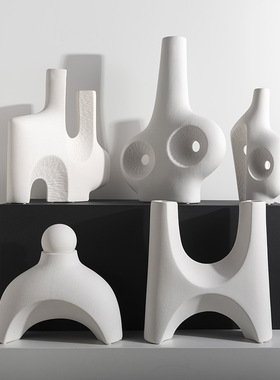 创意粗陶几何摆件现代简约家居客厅书售楼样板间陶瓷艺术软装饰品