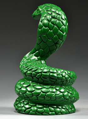 绿色木雕蛇摆件实木十二生肖木制蛇眼镜蛇家居客厅装饰红木工艺品