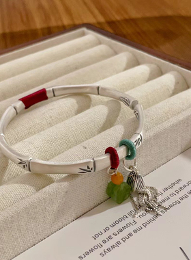 足银9999国风竹节开口磨砂手镯女