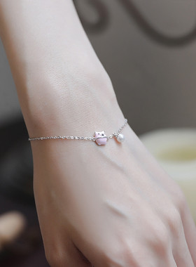可爱小猪珍珠纯银手链