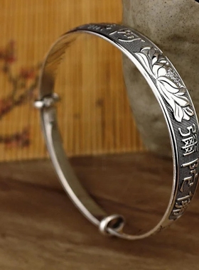 六字纯银手镯南无阿弥陀佛