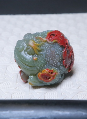 盐源玛瑙精品包浆蓝色金蟾吊坠手把件
