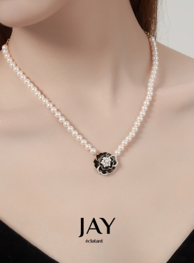 JAY山茶花项链黑色花朵锁骨链