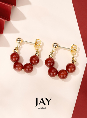 JAY精致红色玛瑙耳环女中式耳饰