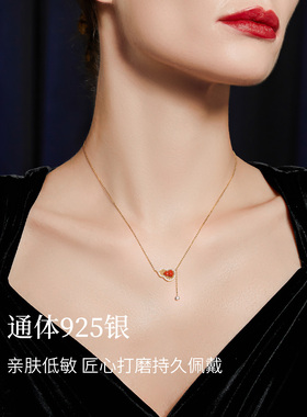 JAY朱砂925银项链葫芦新年礼物