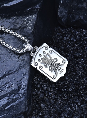 S925纯银复古手工泰银将军令之狮吊牌精工盘龙祥云男女吊坠项链