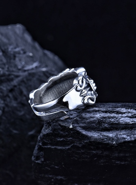 925纯银戒指个性时尚复古潮男船锚男女十字活口可调节可刻字饰品