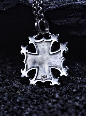 s925纯银西方神十字架吊坠男士个性潮款欧美风复古做旧项链挂坠女