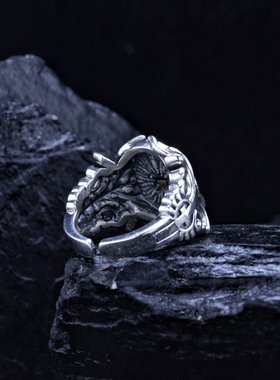 纯银925欧美个性船锚戒指男士复古霸气活口可调节戒指生日送男友