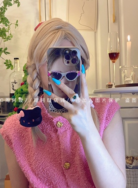 可爱软软萌黑色KT猫咪粉色蝴蝶结甜美kitty发夹可爱毛绒发圈发饰
