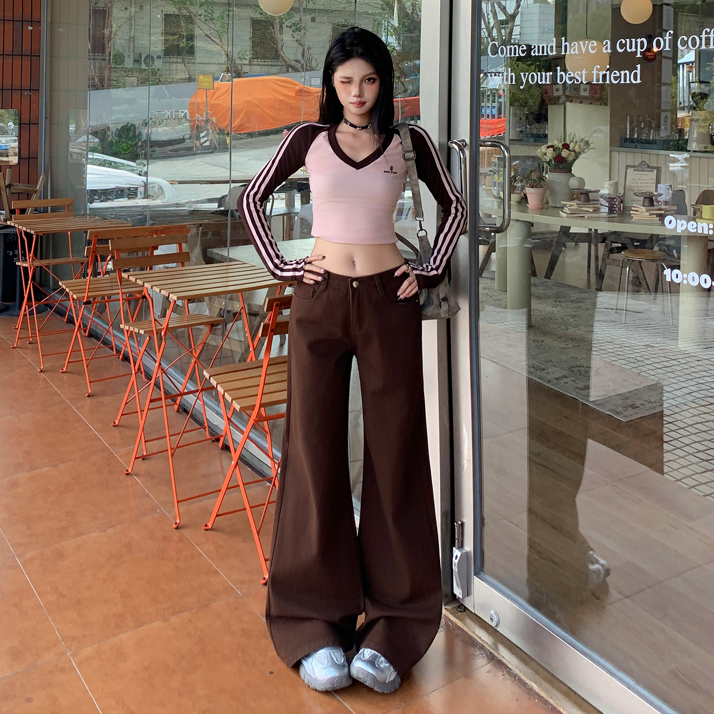 TRYOLO【芬兰暮光】直筒牛仔裤女新款加绒宽松百搭显瘦阔腿拖地裤 - 图0