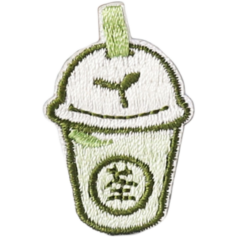 卡通奶茶吸吸爽刺绣自粘布贴衣服补丁贴MUJI袋Ipad壳手账本装饰贴 - 图3