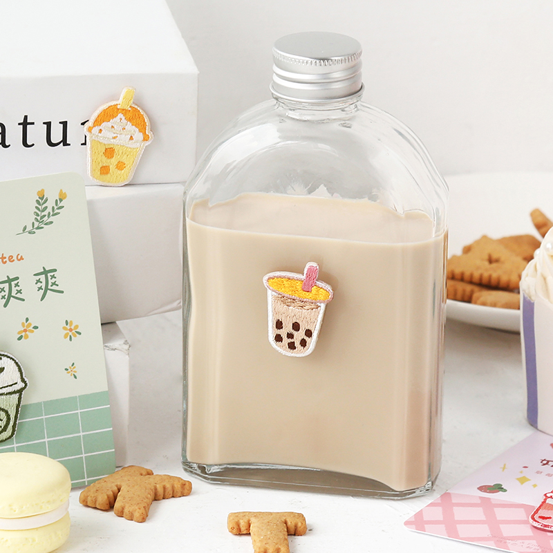 卡通奶茶吸吸爽刺绣自粘布贴衣服补丁贴MUJI袋Ipad壳手账本装饰贴 - 图2