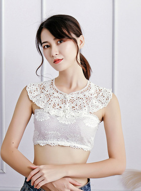 镂空衣领女蕾丝花边棉质圆领娃娃领时尚假领子衬衫珍珠扣装饰单领