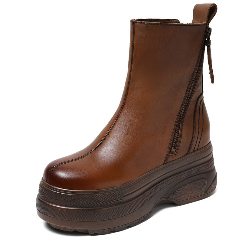 真皮马丁靴女2025秋冬新款头层牛皮加绒短靴子松糕厚底增高小个子,淘宝优惠券,粉丝福利购,淘宝优惠卷