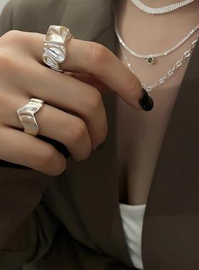 韩国东大门925纯银食指戒指女酷帅混搭时尚个性夸张潮流开口指环