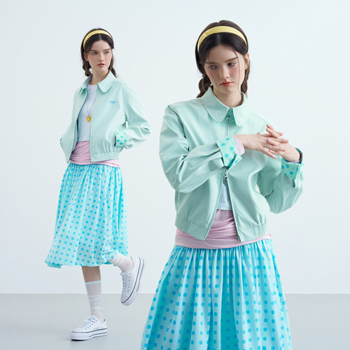 riverstone plus 多巴胺色系翻领波点夹克女时尚感拉链刺绣外套 - 图2