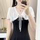 ເສື້ອຍືດສັ້ນຂອງແມ່ຍິງ Chiffon waistcoat ມີ lace-up shawl summer ເປືອກຫຸ້ມນອກຂະຫນາດນ້ອຍທີ່ມີ suspender skirt blouse ແຂນສັ້ນ