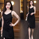 ສິ້ນ suspender ສີດໍາ 2026 ລະດູຮ້ອນໃຫມ່ waist pleated dress high-end temperament slit ກະທັດຮັດກາງຍາວ skirt