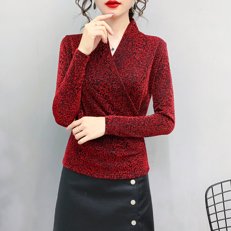 遮肚洋气小衫韩版修身网纱秋冬t恤 缇诗田蕾丝衫/雪纺衫