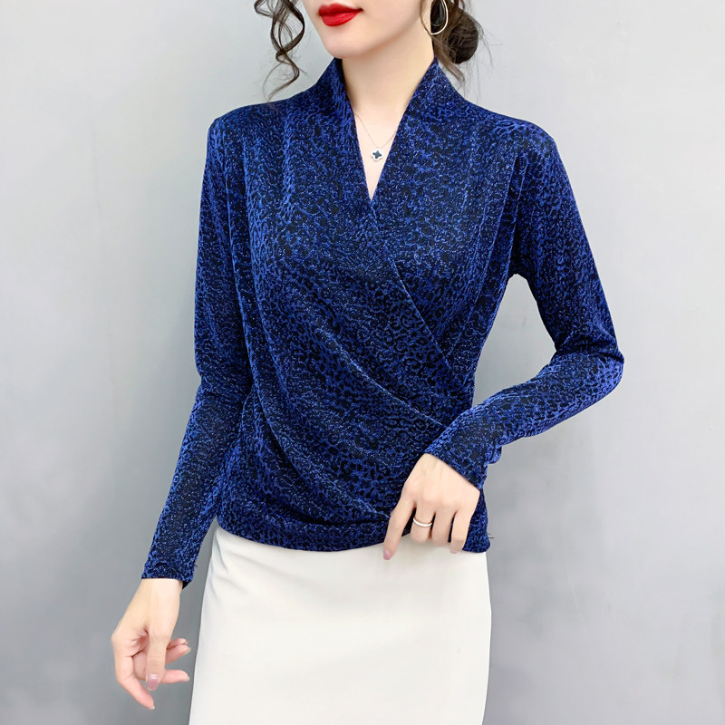 遮肚洋气小衫韩版修身网纱秋冬t恤 缇诗田蕾丝衫/雪纺衫