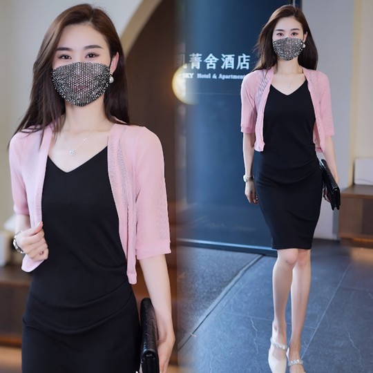 白色披肩配吊带裙的小外搭防晒罩衫女夏季开衫轻薄网纱小坎肩外套