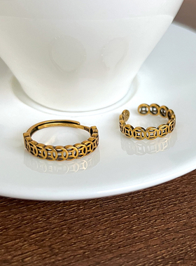 复古金招财转运铜钱开口戒指女