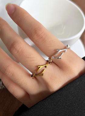 韩系小众树枝开口925银戒指