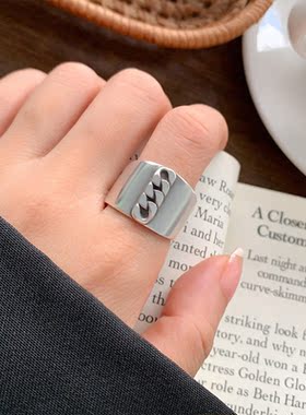 复古泰银轻奢宽面开口食指戒指女时尚个性ins潮小众设计感不掉色