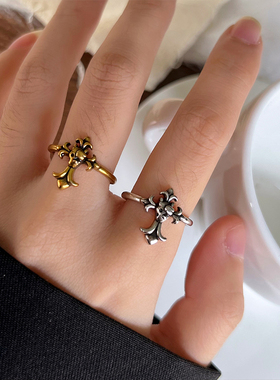 复古做旧骷髅十字架925银戒指