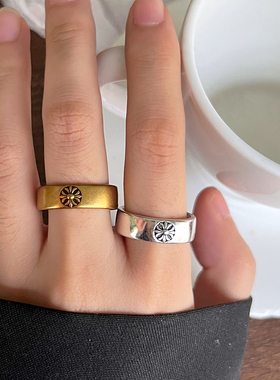 复古朋克宽面ins古金戒指