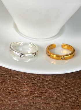 复古做旧925银字母不掉色戒指