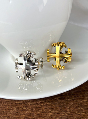 925银不对称十字架嘻哈指环