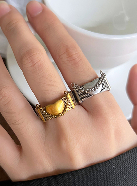 不掉色爱心链条开口戒指