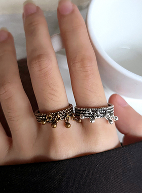 多层编织圆珠泰银戒指