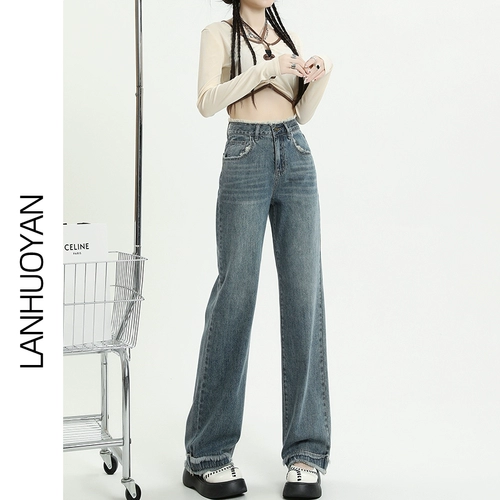 Ретро джинсы, весенние приталенные штаны, свободный прямой крой, высокая талия