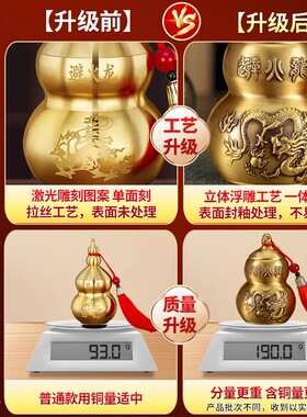 纯黄铜避火龙瓶子厨房西北角化解五色土黄水晶避火龙葫芦摆件正北